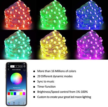 5 Meters 50 LEDS String Lights with Mobile Phone App, USB Copper Wire, Bluetooth Remote Control, Colorful LED Lights, for Christmas, Halloween