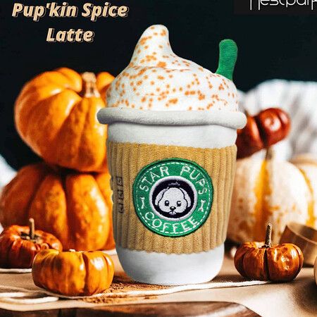 Parody Star Pups Coffee Dog Toy Pup'kin Spice Latte, Fall Funny Parody Plush Squeaky Holiday Toys for Medium, Small and Large, Cute Gifts for Dog Birthday