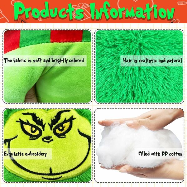 25CM Christmas Decorations Grinchmas Stuffed Animal Plush, Grinchmas Toy Gifts for Boys Girls Kids (Green 1pcs)