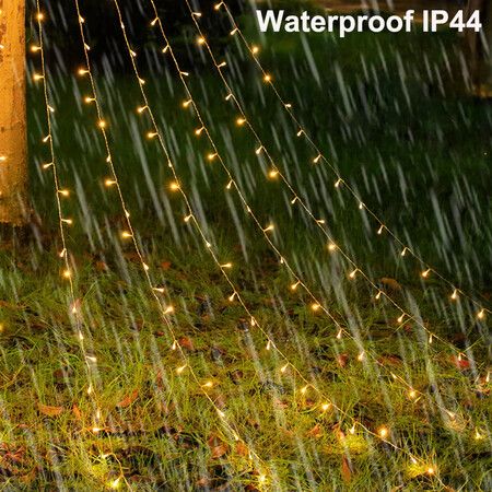 8 Modes Solar LED Waterfall String Lights 260pcs Light Beads Suitable for Holiday Christmas Party Favor Garden Decoration Warm Lights