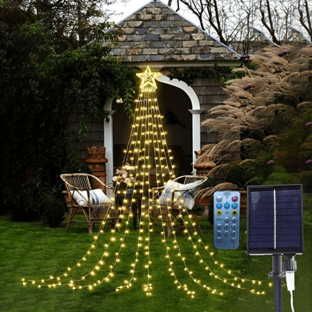 8 Modes Solar LED Waterfall String Lights 260pcs Light Beads Suitable for Holiday Christmas Party Favor Garden Decoration Warm Lights