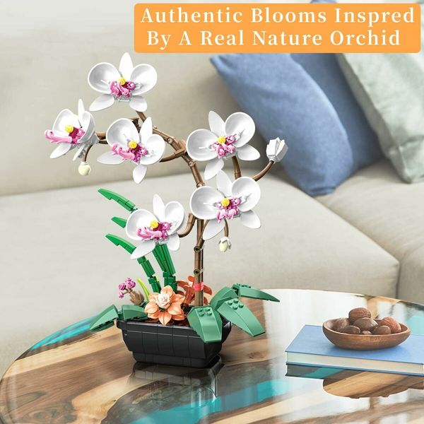 Flower Orchid Building Blocks, Plant Decoration, Artificial Building Set, Home Decoration Accessory for Adults, Botanical Collection, Ideal Gift, 581pcs