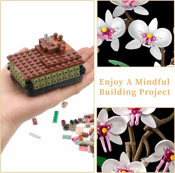 Flower Orchid Building Blocks, Plant Decoration, Artificial Building Set, Home Decoration Accessory for Adults, Botanical Collection, Ideal Gift, 581pcs