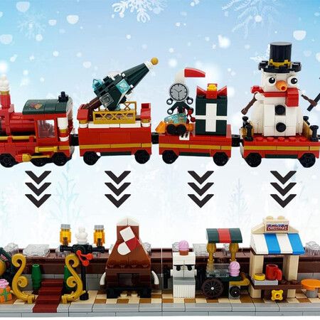 Christmas Train Building Kit Compatible with Lego for Adutls, Christmas Ornaments Building Toys for Boys and Girls Ages 8-14, 838 Pieces