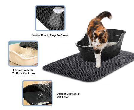 truepal Double-Layer Cat Litter Mat 65 x 45cm Waterproof Trapper Foldable Pad Pet Rug (Black)