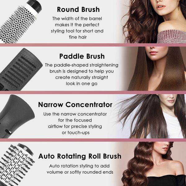 Monika 4 in 1 1200W Hair Styler Auto Curler Hot Air Brush w/ Ionic Care Tech Straightening Curling Blow Drying