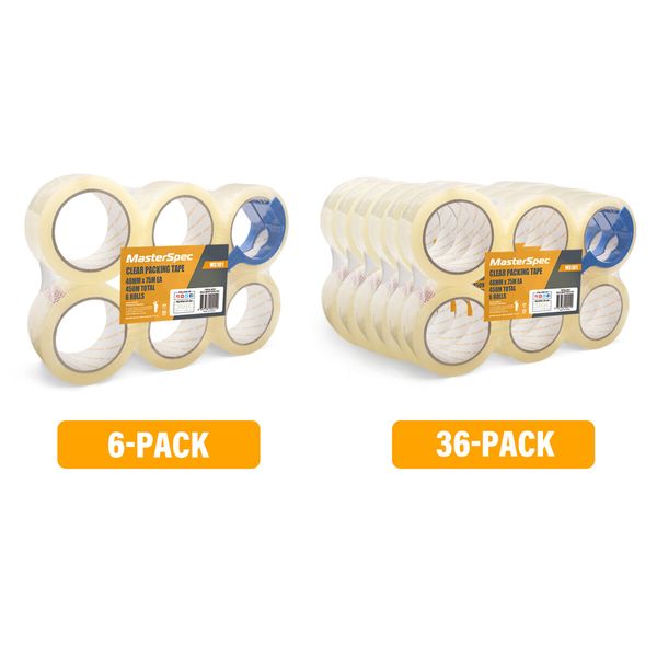 MasterSpec Clear Packing Tape - 6 Rolls, 450m Total Length, 48mm x 75m