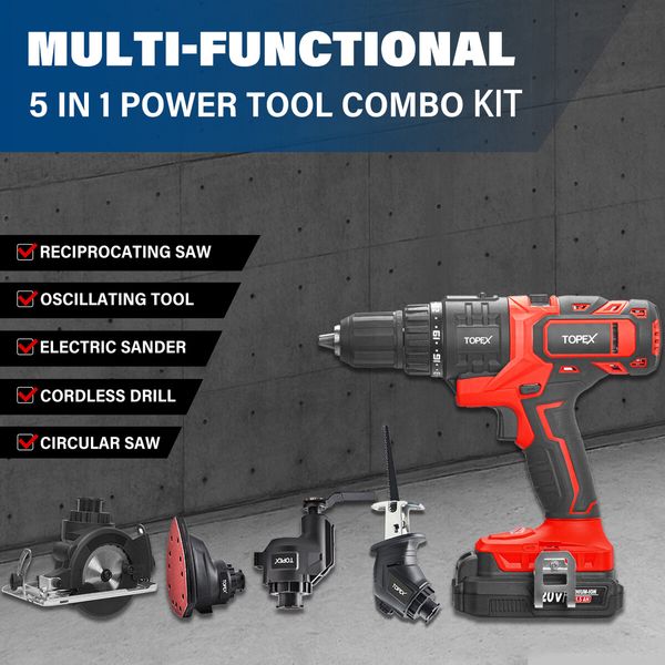 20V 5 IN1 Power Tool Combo Kit Cordless Drill Driver Sander Electric Saw