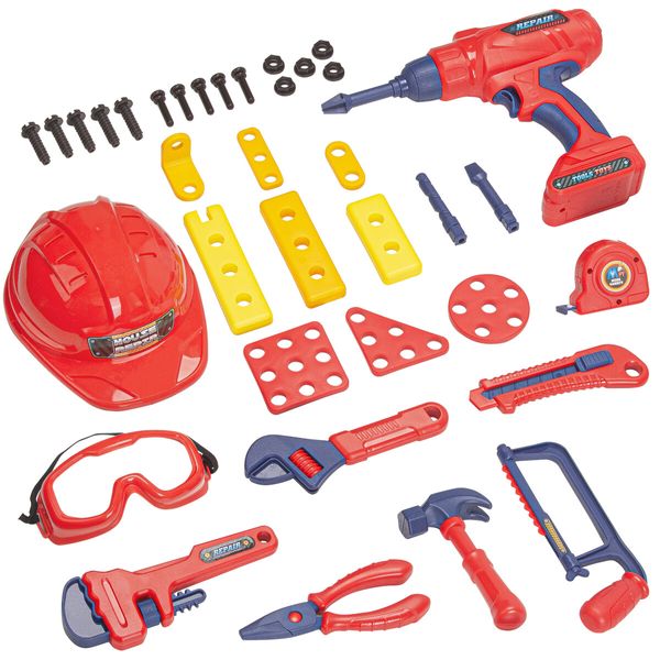 37-Piece Toy Tool Set - Cordless Drill, Saw, Pliers