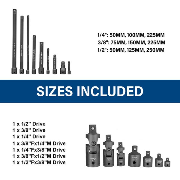 16-piece Socket Adaptor& Extension Bar Set