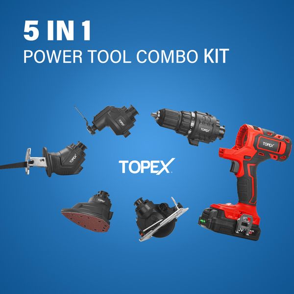 20V 5 IN1 Power Tool Combo Kit Cordless Drill Driver Sander Electric Saw w/ 2 Batteries & Tool Bag