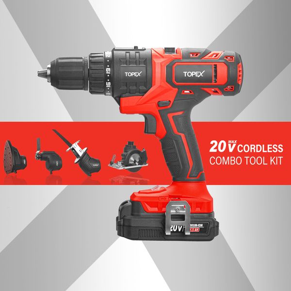 20V 5 IN1 Power Tool Combo Kit Cordless Drill Driver Sander Electric Saw w/ 2 Batteries & Tool Bag