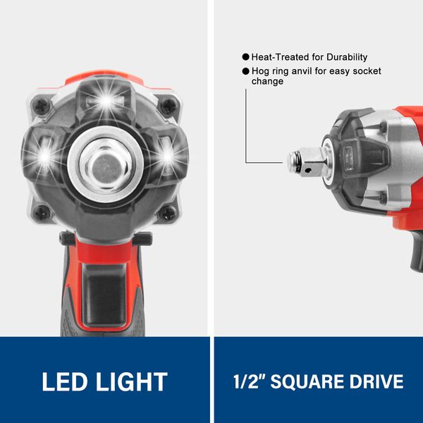 20V Cordless Combo Kit Impact Wrench Driver 7-piece Socket Adaptor 9-Piece Extension Bar Set 20V LED Light w/Tool Bag