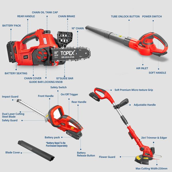 20V Cordless Power Tool Kit Chainsaw Hedge Trimmer Leaf Blower Grass Trimmer