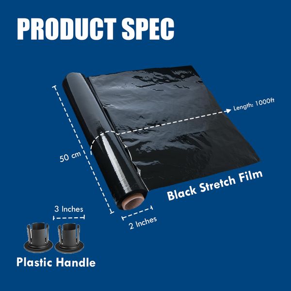 MasterSpec Black Plastic Stretch Wrap Film, 50cm x 400m Durable Packing Moving Packaging Heavy Duty Shrink Film with Plastic Rotary Handle