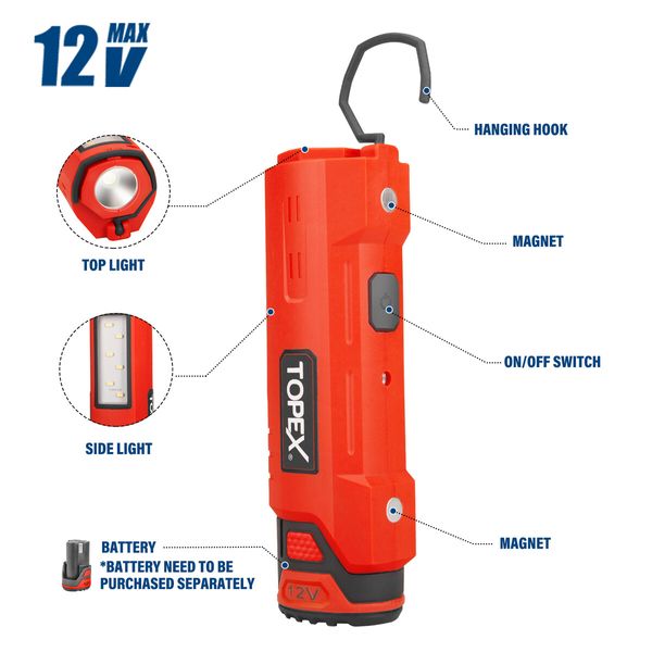 12V Cordless LED Worklight Lithium-Ion LED Torch Skin Only without Battery