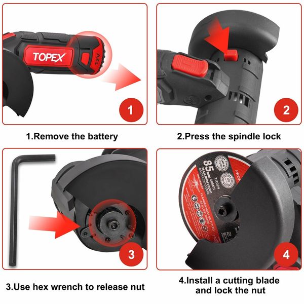 12V Cordless Angle Grinder w/12V 2.0Ah Lithium-Ion Battery&14.4V /0.4A charger