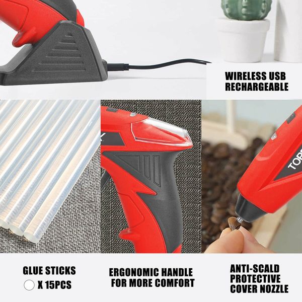 4V Cordless Hot Glue Gun w/ 15Pcs Premium Glue Sticks