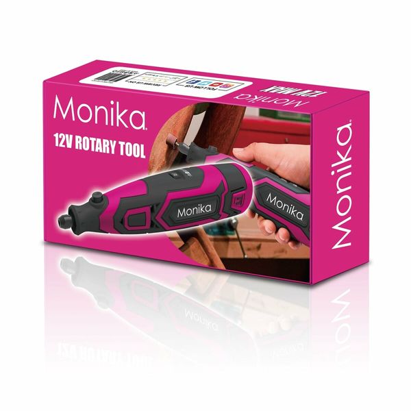 Monika 12V Cordless Rotary Tool Pink Variable Speed Engraver Grinder Multi Accessories