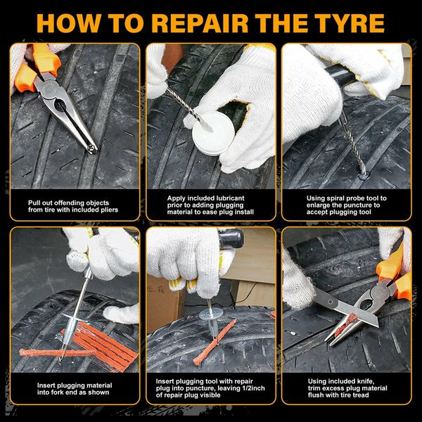 64pcs Tubeless Tyre Puncture Repair Kit Universal Flat Tyre Plug Tool Set