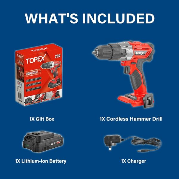 20V Lithium-Ion Cordless Drill Driver Impact Hammer drill w/ Battery Charger