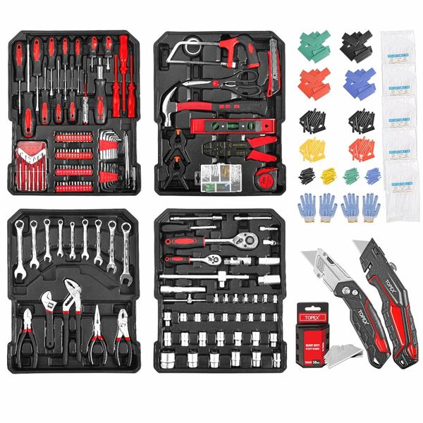 MasterSpec 1240pcs Tool Box Trolley Tool Set DIY Hand Tool Set w/2 Utility Knife