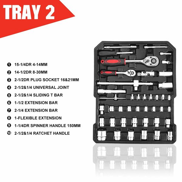 MasterSpec 1240pcs Tool Box Trolley Tool Set DIY Hand Tool Set w/2 Utility Knife