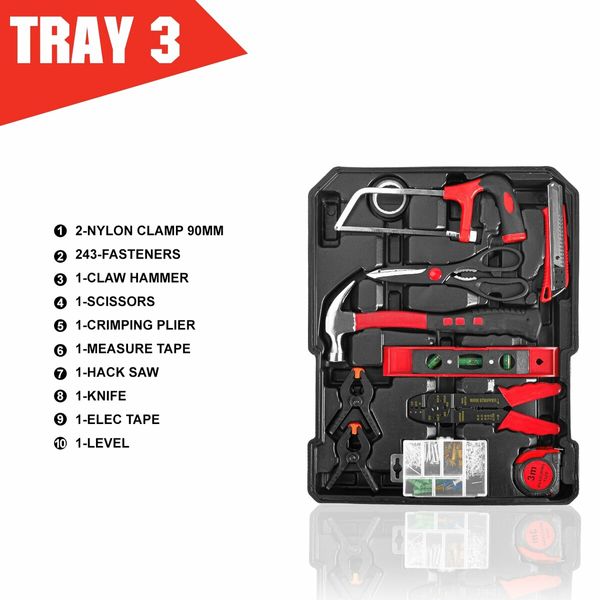 MasterSpec 1240pcs Tool Box Trolley Tool Set DIY Hand Tool Set w/2 Utility Knife