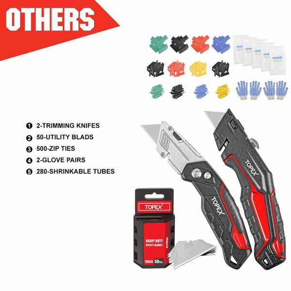 MasterSpec 1240pcs Tool Box Trolley Tool Set DIY Hand Tool Set w/2 Utility Knife