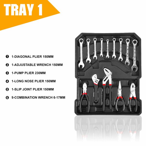 MasterSpec 1180PCS professional tool set aluminum case tool kits with Rolling Tool Box