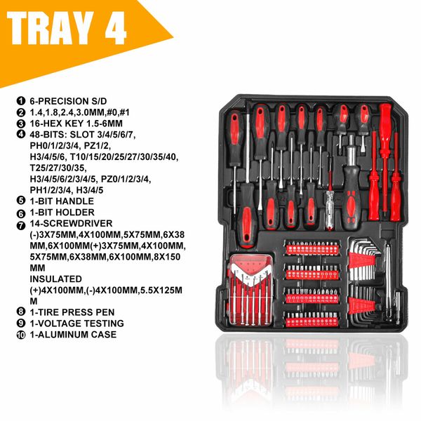 MasterSpec 1180PCS professional tool set aluminum case tool kits with Rolling Tool Box