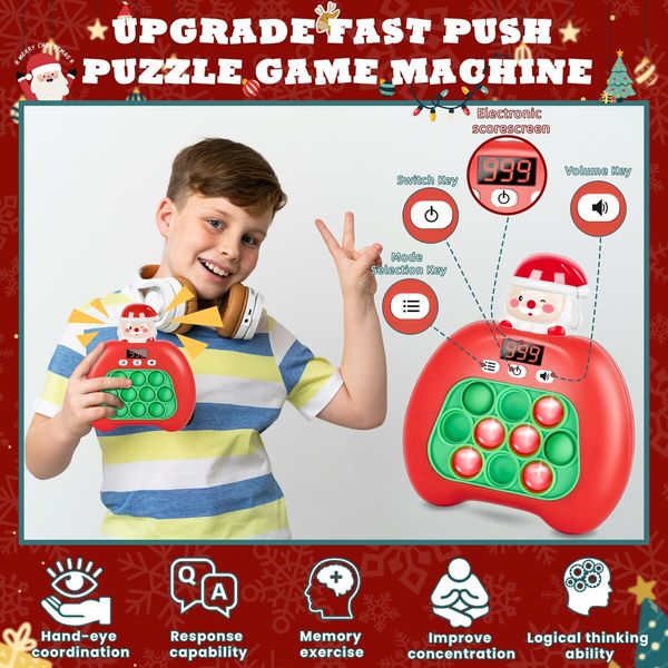 Fast Push Game Pop Fidget Toys for Kids,Toys Stocking Stuffers for Kids Age3+ for Boys and Girls Bubble Stress w/LED Screen,Handheld Puzzle Game Sensory Toys