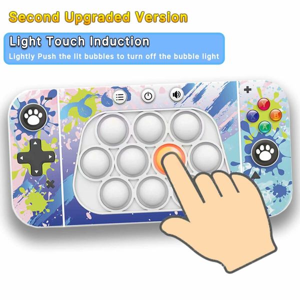 Fast Push Handheld Game,Pop Light Up Game Toys Upgraded Version 2,Lightly Push to Turn Off The Lit Bubbles.Fidget Sensory Toys for Age3+ Year Old Kids Boys & Girls & Teens Birthday Gifts (Colorful)