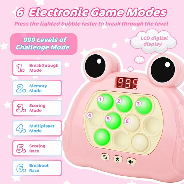 Fast Push Game Fidget Toys Pop Game Handheld Bubble Game Console Light up Pop Game Sensory Fidget Toys for Kids Ages 3+ for Boys and Girls,Birthday Gift (Frog-Pink)