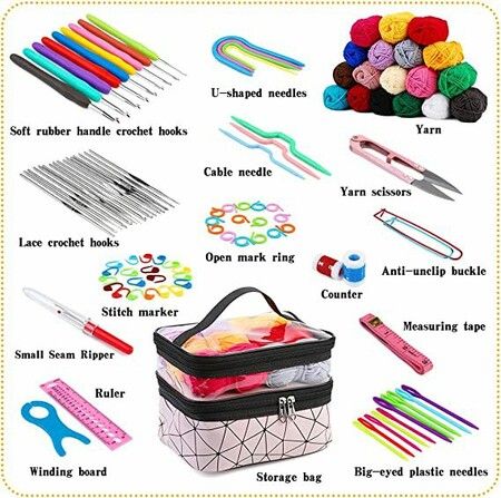 105Pcs Crochet Kit 18Yarn Ball Knitting Tool Accessories Craft Suitable for Adults Children Beginners DIY Knitting Starter Set