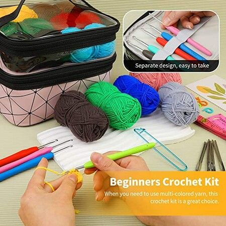 105Pcs Crochet Kit 18Yarn Ball Knitting Tool Accessories Craft Suitable for Adults Children Beginners DIY Knitting Starter Set