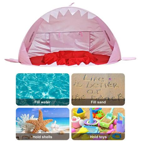 Baby Beach Tent Waterproof Pop Up Sun Awning Tent UV-protecting Cloth Shark Tent Color Pink