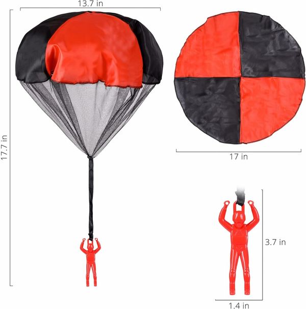 3 Pcs Parachute Toys for Kids, Tangle Free Outdoor Flying Parachute Men Toys for 3 4 5 6 7 8 9 10 Year Old kids Red