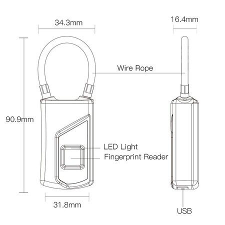 Fingerprint Lock, Smart keyless Waterproof Fingerprint Padlock Ideal for Gym, Door, Luggage, Suitcase, Backpack, Bike, Office