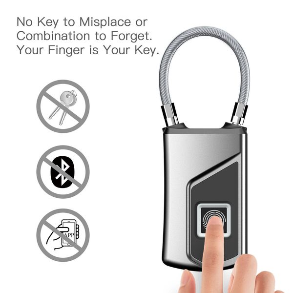 Fingerprint Lock, Smart keyless Waterproof Fingerprint Padlock Ideal for Gym, Door, Luggage, Suitcase, Backpack, Bike, Office