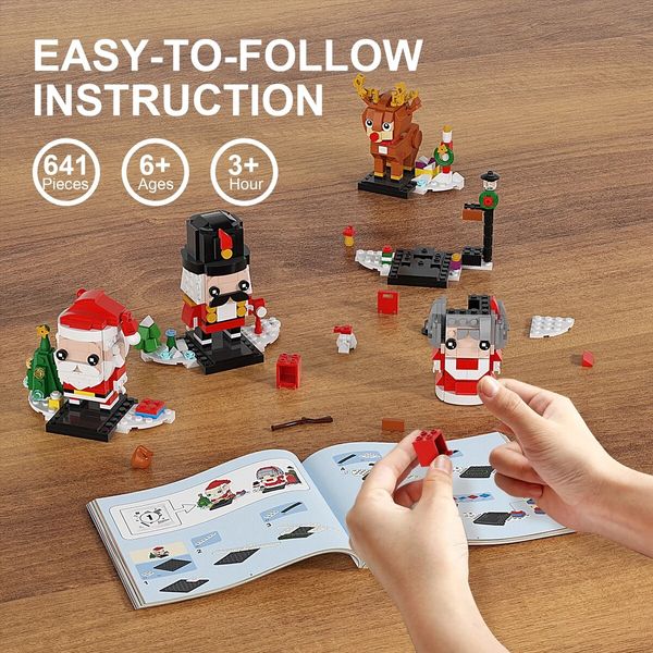 Christmas Building Blocks Sets for Kids Santa Claus,Snowman,Elf and Gnome Building Bricks headz Toys Ornaments Compatible for Christmas Decorations (642pcs)