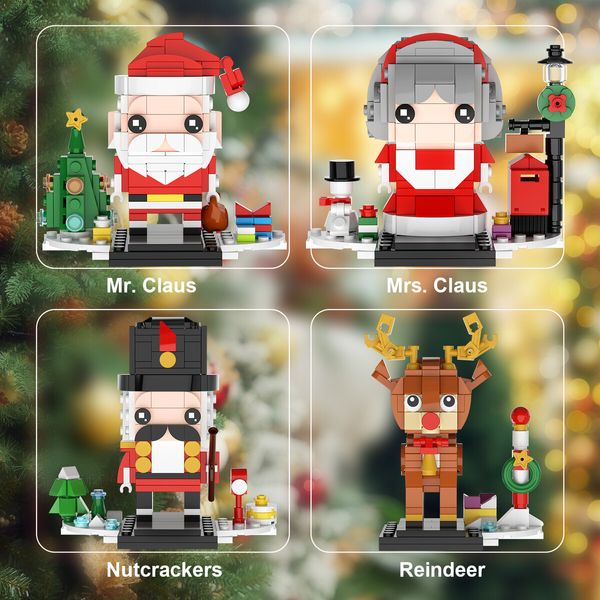 Christmas Building Blocks Sets for Kids Santa Claus,Snowman,Elf and Gnome Building Bricks headz Toys Ornaments Compatible for Christmas Decorations (642pcs)