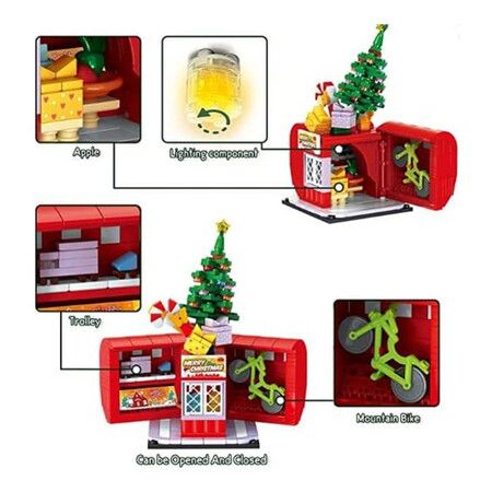 Christmas Apple House Fun and Colorful Shop - 342 Piece Modular Building Blocks Set Brick or Model or Decoration, Comes with Light Kit Fun for Teens and Adults