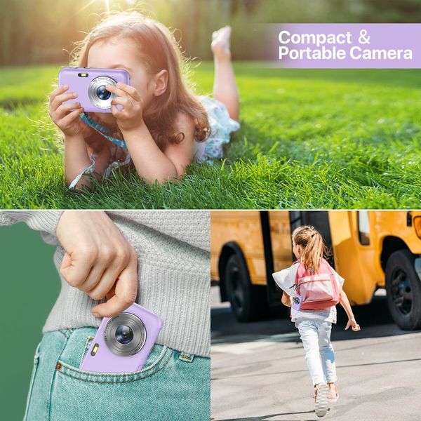 Digital Camera,FHD 1080P Kids Camera with 32GB Card Battery,Anti-Shake 16X Digital Zoom,44MP Point Shoot Camera,Compact Portable Small Gift Camera for Kid Teen Student Girl Boy (Purple)