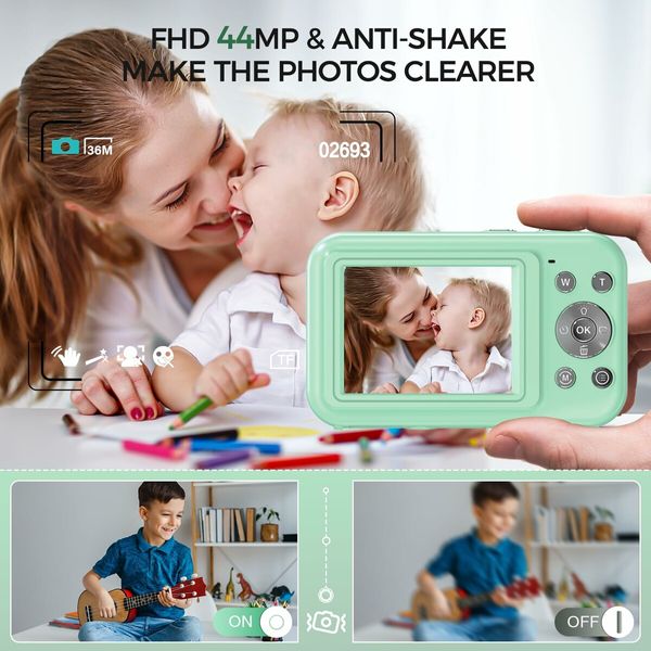 Digital Camera,FHD 1080P Kids Camera with 32GB Card Battery,Anti-Shake 16X Digital Zoom,44MP Point Shoot Camera,Compact Portable Small Gift Camera for Kid Teen Student Girl Boy (Green)