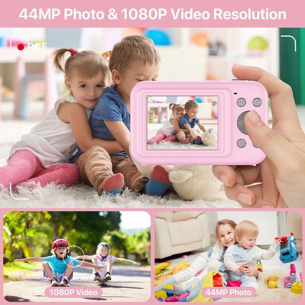 Digital Camera,FHD 1080P Kids Camera,Anti-Shake 16X Digital Zoom,44MP Point Shoot Camera,Compact Portable Small Gift Camera for Kid Teen Student Girl Boy (Pink)