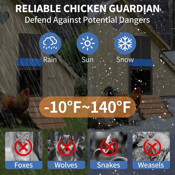 Automatic Chicken Coop Door, Efficient Automatic Chicken Door with Timer and Light Sensor, Practical Chicken Coop Accessories for Chicken and Duck
