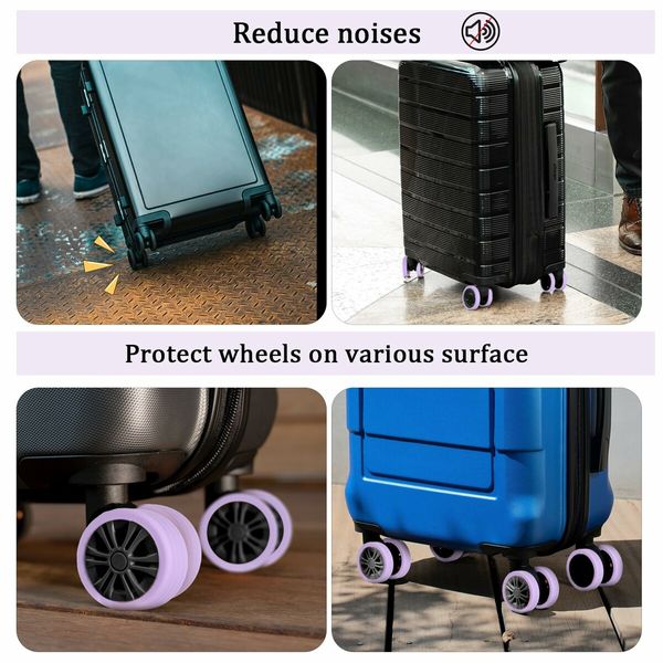 Luggage Wheels Covers,8Pcs Colorful Silicone Suitcase Wheels Covers,Anti-Noise Shock-Proof Luggage Wheel Protector,Carry on Luggage Compartment Wheel Protection Cover (Purple)