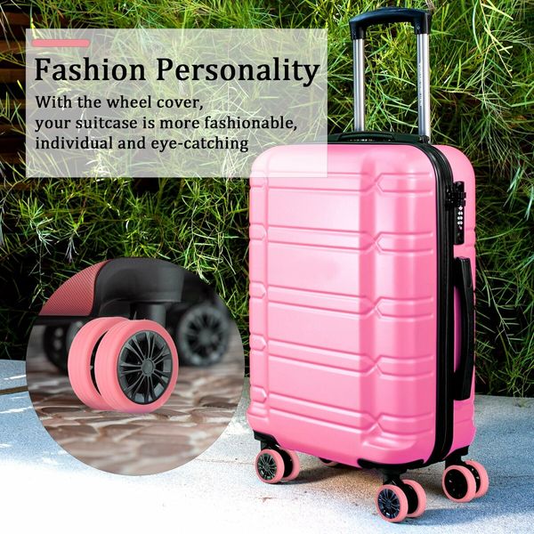 Luggage Wheels Covers,8Pcs Colorful Silicone Suitcase Wheels Covers,Anti-Noise Shock-Proof Luggage Wheel Protector,Carry on Luggage Compartment Wheel Protection Cover (Pink)