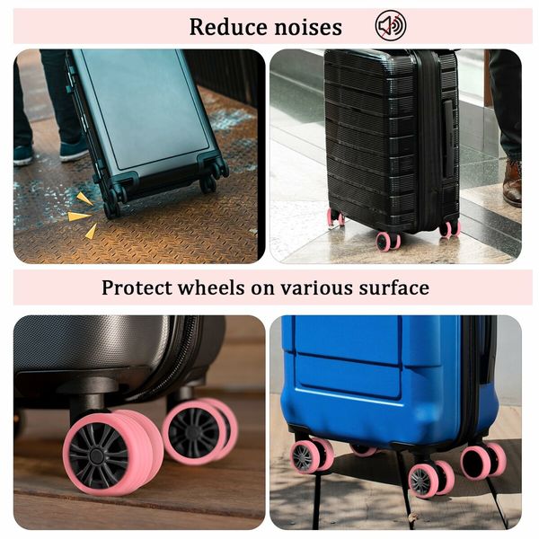 Luggage Wheels Covers,8Pcs Colorful Silicone Suitcase Wheels Covers,Anti-Noise Shock-Proof Luggage Wheel Protector,Carry on Luggage Compartment Wheel Protection Cover (Pink)